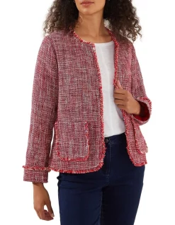 Outlet ⌛ Yarra Trail Fringed Tweed Jacket In Red 🎉