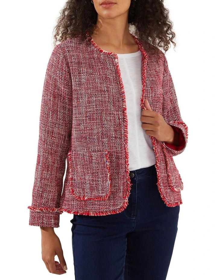 Outlet β Yarra Trail Fringed Tweed Jacket In Red π