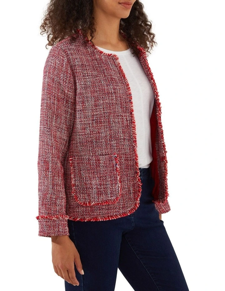 Outlet β Yarra Trail Fringed Tweed Jacket In Red π - Image 3
