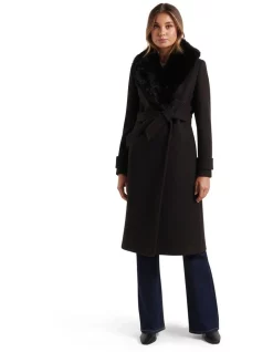 Coupon ⭐ Forever New Nora Fur Collar 🧥 Coat In Black ❤️