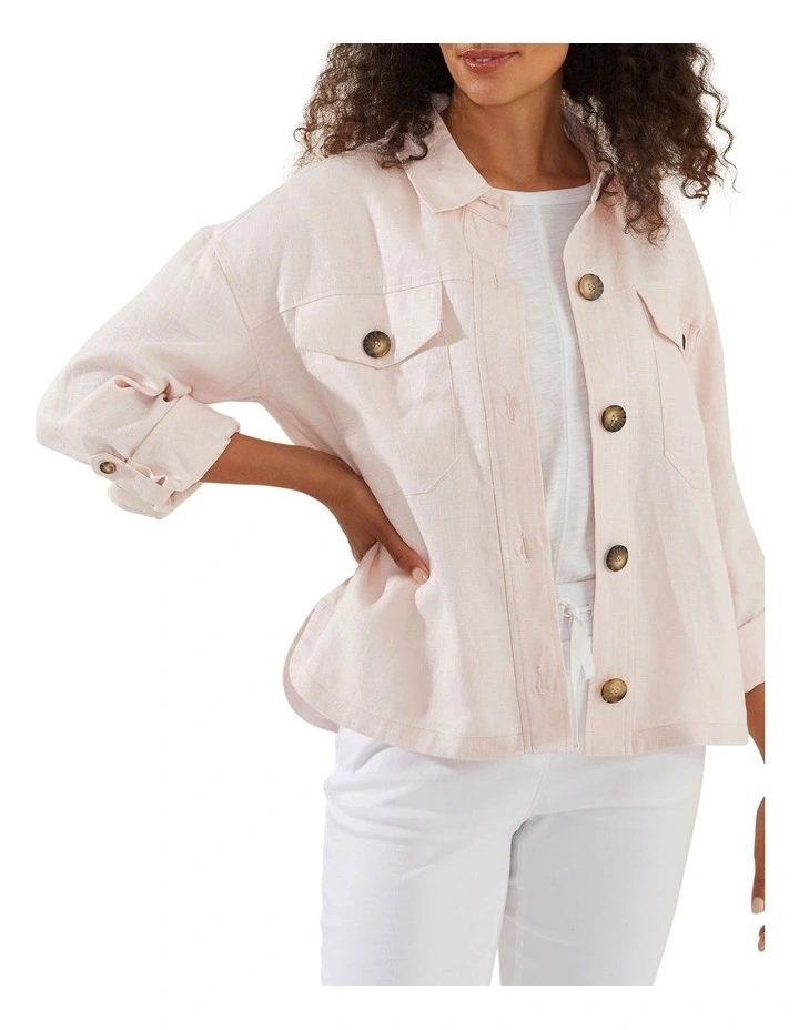 Buy βοΈ Yarra Trail Cropped Linen Jacket In Dusty Pink 𧨠- Image 4