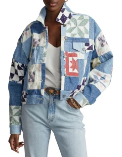 Buy 🛒 Polo Ralph Lauren Quilted Patchwork Trucker Jacket In Blue 😍