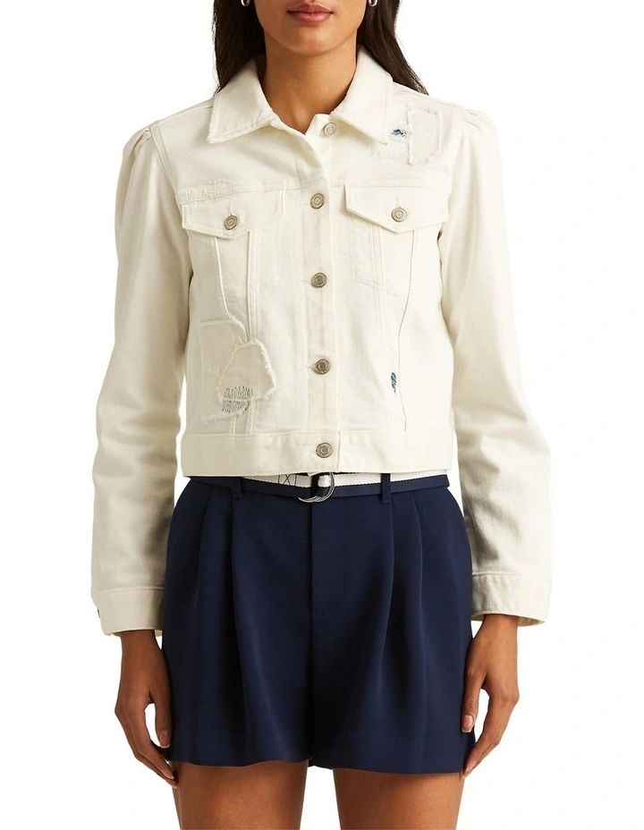 Budget β Lauren Ralph Lauren Patchwork Denim Trucker Jacket In White π