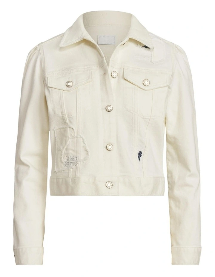 Budget β Lauren Ralph Lauren Patchwork Denim Trucker Jacket In White π - Image 4