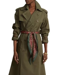 Deals 🛒 Polo Ralph Lauren Scarf-Belt Poplin Trench 🧥 Coat In Green 💯