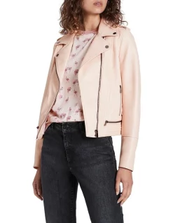 Cheap ⌛ Marcs Bennie Leather Biker Jacket Rose 🎁