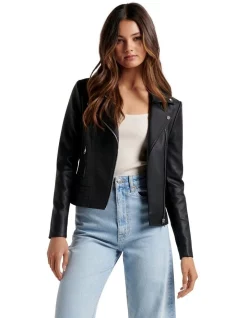 Deals 🔔 Forever New Skye Vegan Leather Biker Jacket Black ✨