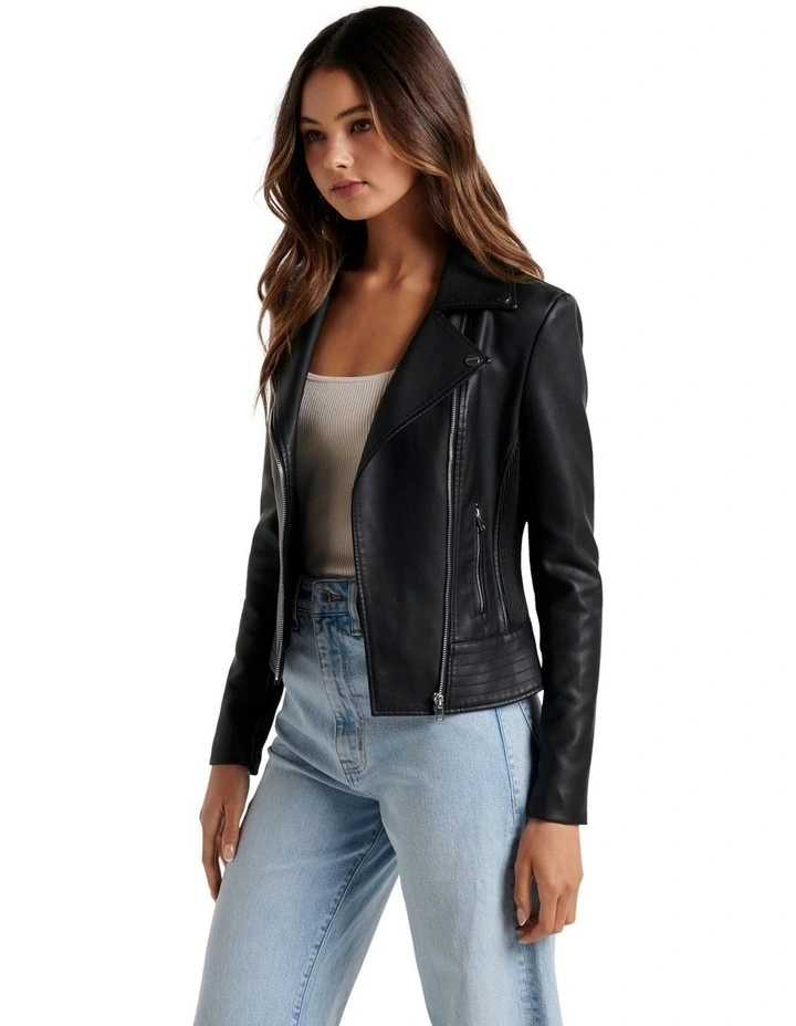Deals π Forever New Skye Vegan Leather Biker Jacket Black β¨ - Image 3