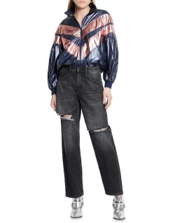 Discount ✔️ Sass & Bide Into The Groove Bomber Style Jacket In Blue/Plum 💯