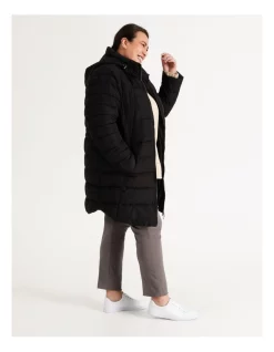 Promo 🎁 Regatta Long Line Straight Quilted Jacket With Hood Black 🥰