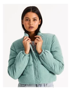 Discount 🌟 Miss Shop Cropped Cord Puffer Jacket In Dew Drop 👏