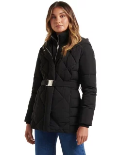 Best deal 👍 Forever New Courtney Belted Puffer Jacket Black 🔥