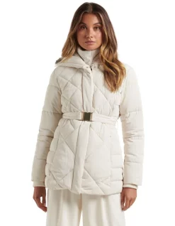 Best Sale ✨ Forever New Courtney Belted Puffer Jacket Cream 👍