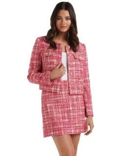 Best Sale ✨ Forever New Sylvia Crop Boucle Jacket In Pink/Red ✔️