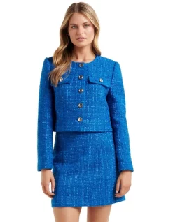 Promo 🔥 Forever New Luna Crop Boucle Jacket In Cobalt Blue 👏