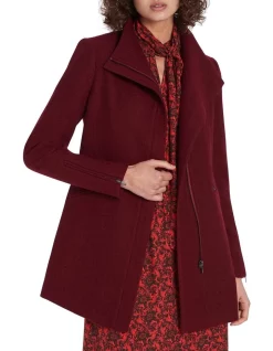 Discount 😍 Marcs Rose Felted Wool 🧥 Coat In Currant 🧨