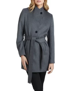 Wholesale 𧨠Oxford Cisco Wool Rich Belted Jacket In Charcoal π