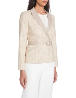 Deals ⭐ David Lawrence Fallon Belted Jacket In Ivory ⌛