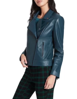 Best deal 👏 Marcs Stacy Leather Biker Jacket Petrol 😀