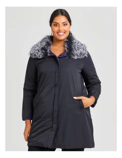 Outlet ❤️ Taking Shape Fur Collar Taffeta Puffy 🧥 Coat In Purple Night/Black ⌛