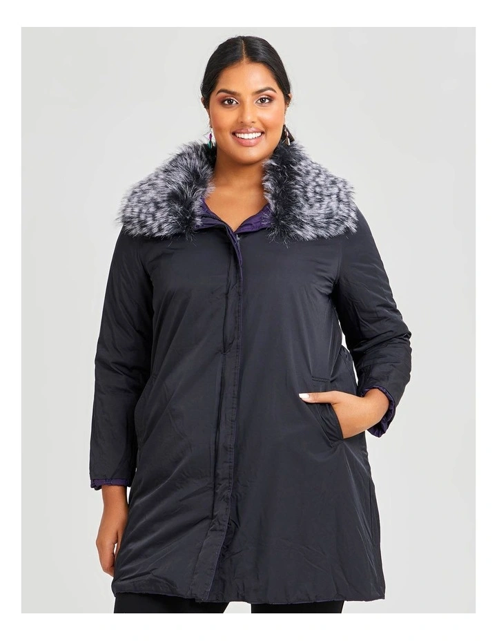 Outlet β€οΈ Taking Shape Fur Collar Taffeta Puffy π§₯ Coat In Purple Night/Black β