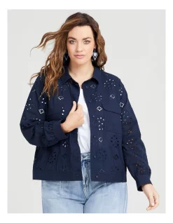 Cheapest ❤️ Taking Shape Cotton Broderie Collar Jacket In Navy ❤️